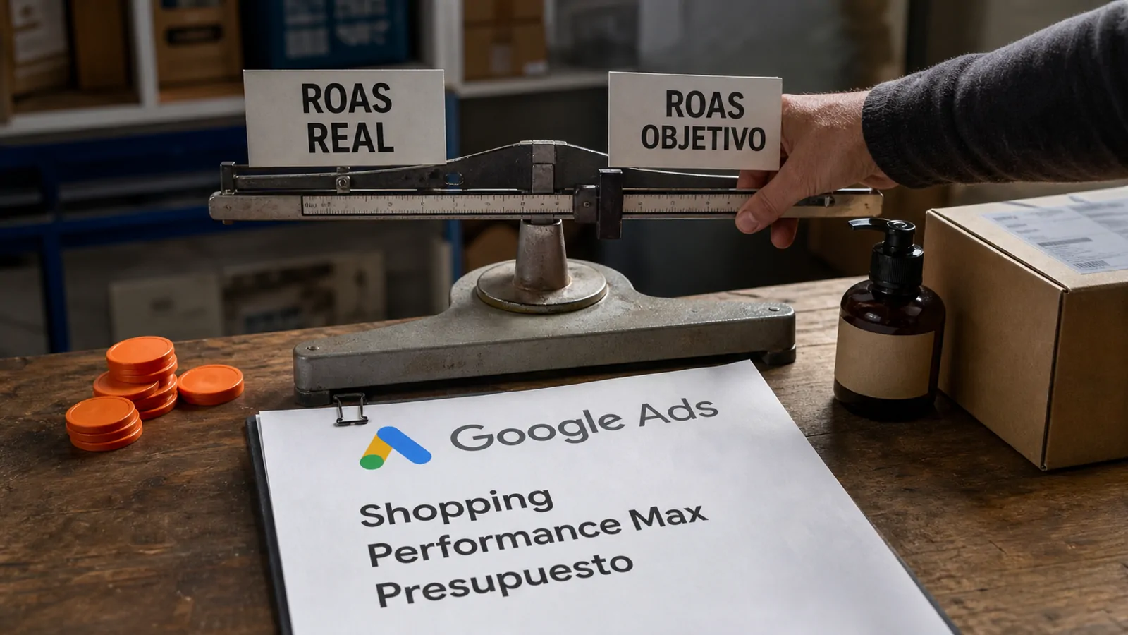 Balanza de campaña ecommerce con Google Ads, ROAS real, ROAS objetivo y presupuesto