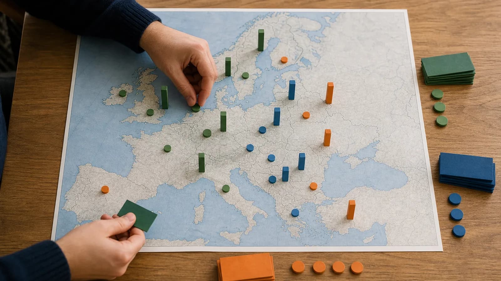 Mapa físico de Europa con marcadores de adopción ecommerce por país